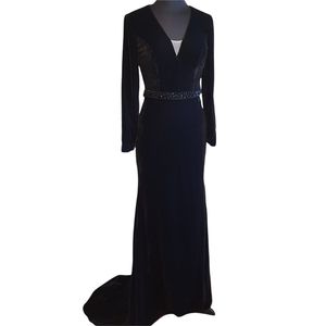 Velvet velour black evening gown prom pageant dress